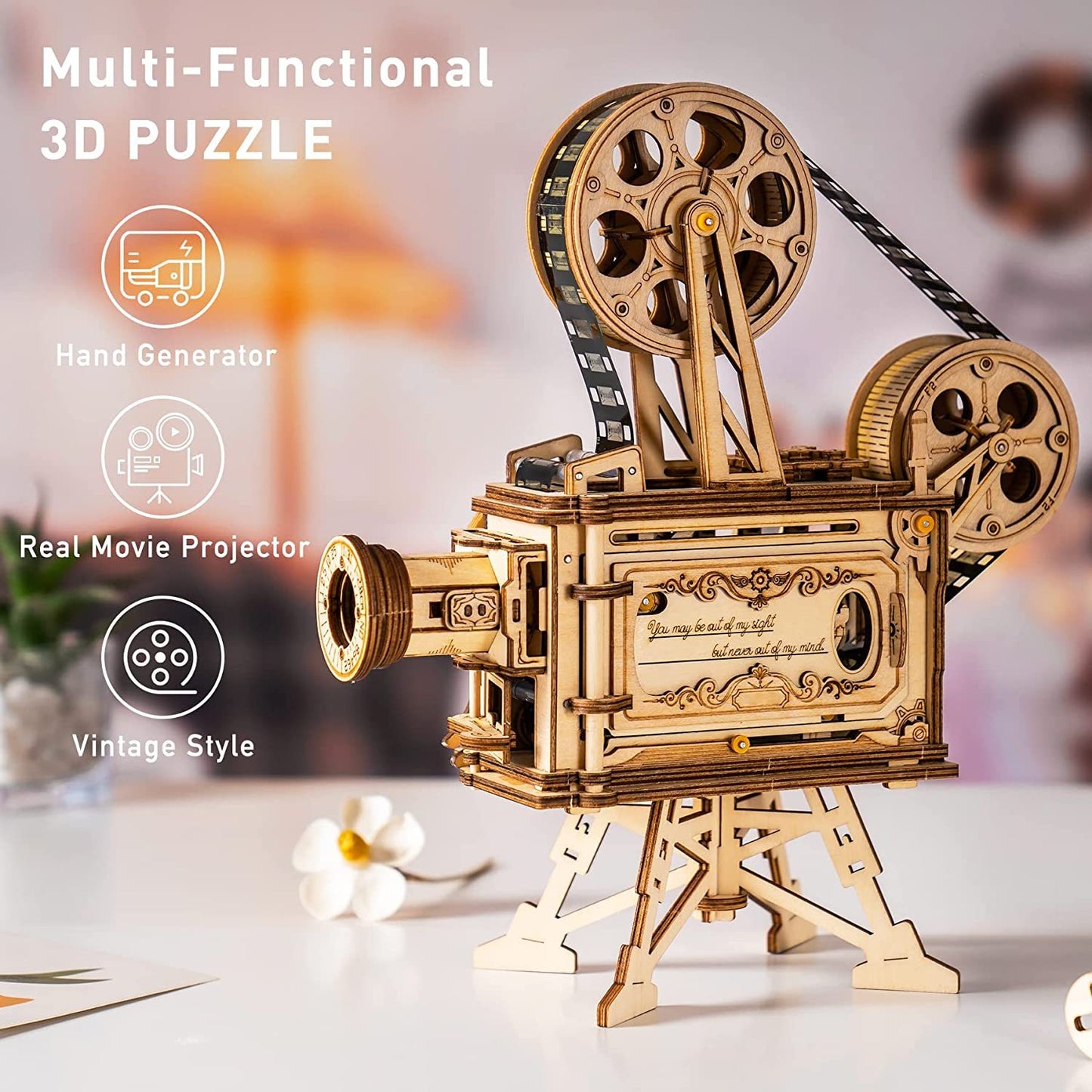 3D Wooden Puzzles Vitascope Mechanical Building Kits Movie Projector Toys