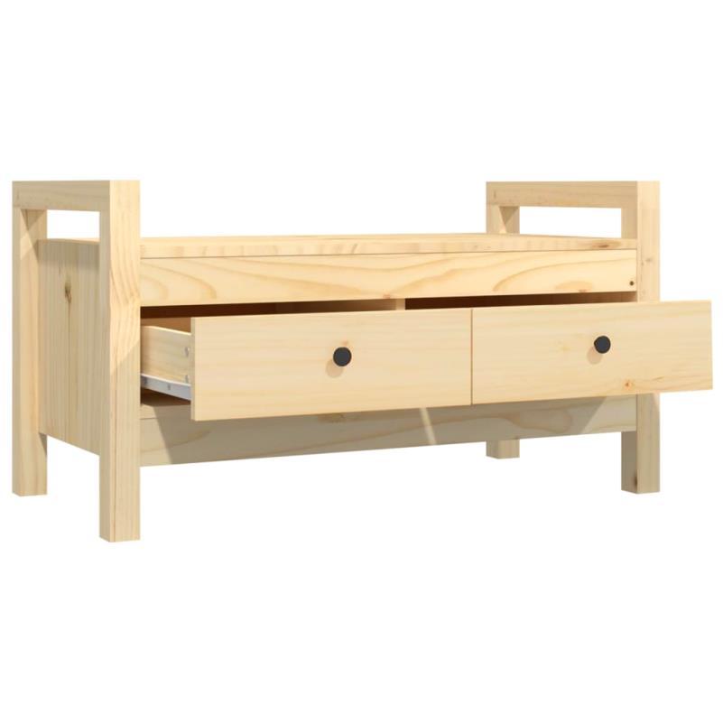 1pc Rustic Pine Wood Storage Bench with Upholstered Cushion - Contemporary Wooden Entryway Furniture with Drawers for Shoe and Essentials Organisation, No Electricity Needed, 80x40x43 cm