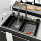 Deluxe Waterfall Kitchen Sink - Stainless Steel, Nano Black Diamond Coating, Easy to Clean, Modern Art Deco Single Bowl Design