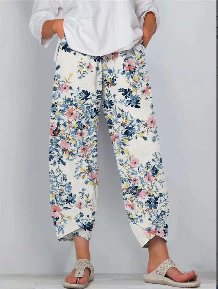 Printed Loose Casual Elastic Waist Straight-leg Pants