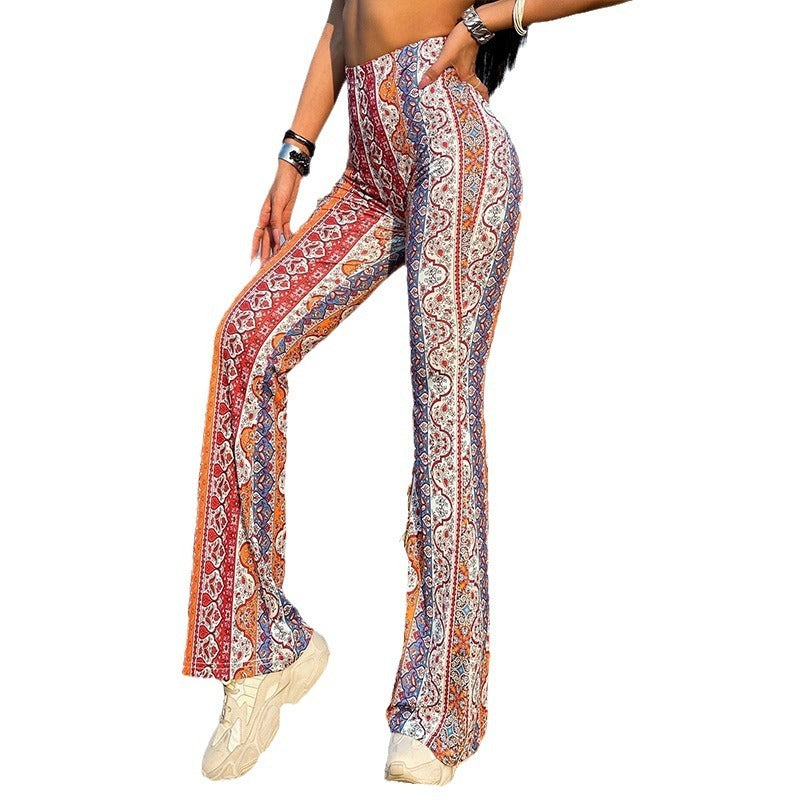 New Bohemian Style Bell-bottom Pants Women's Ethnic Style Fashion Casual Stretch