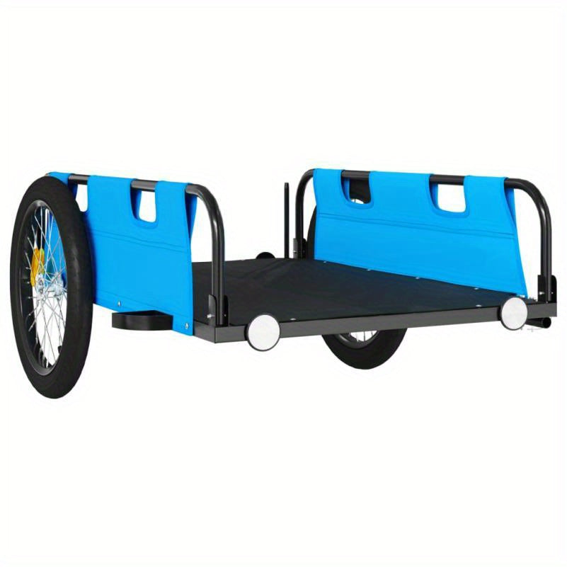 1pc Durable Iron Frame Bike Trailer with Blue Oxford Cloth Bed, Heavy-Duty Cargo Carrier for Outdoor Adventures