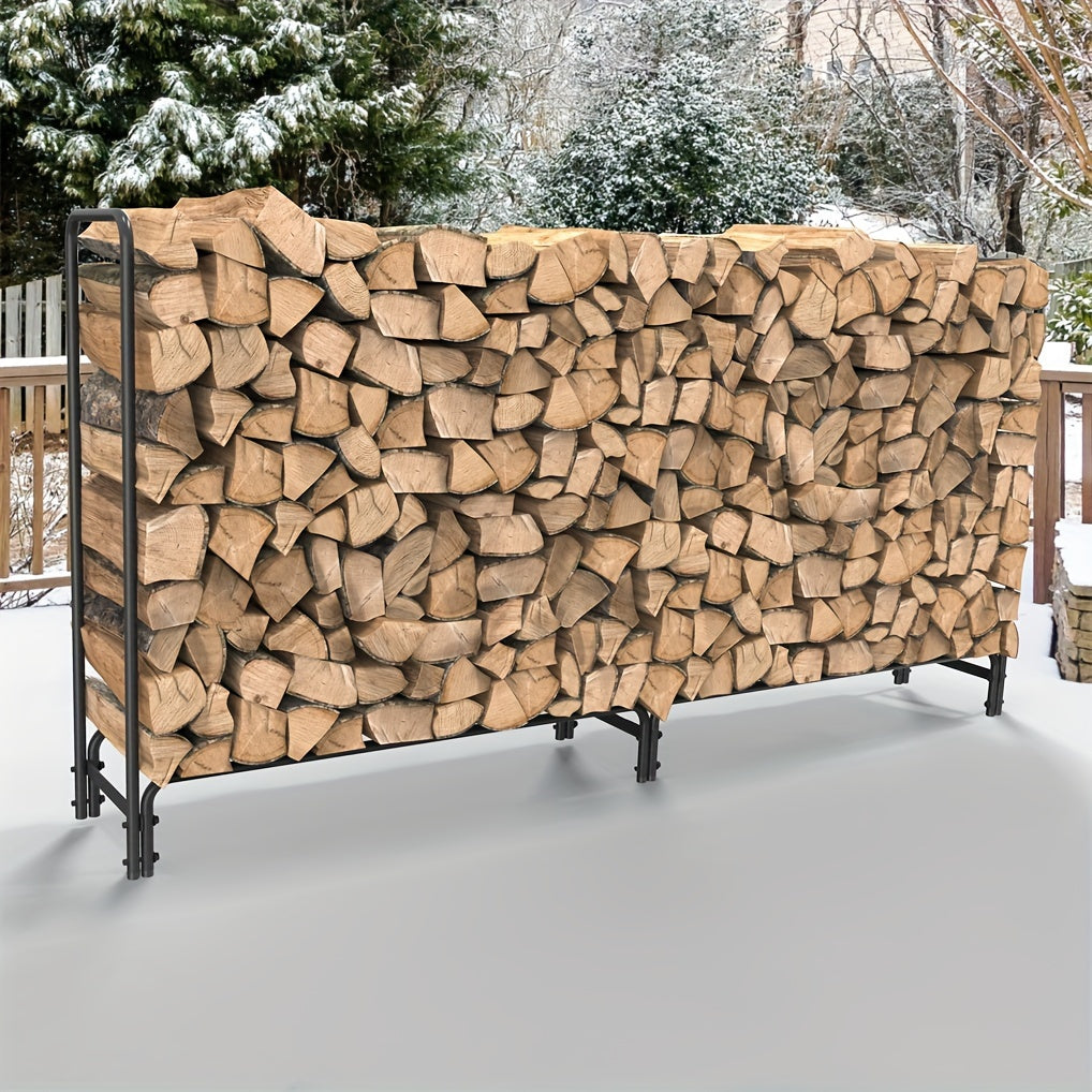 Long Firewood Rack Outdoor Heavy Duty Metal Steel Log Fireplace Wood Storage Holder for 650lbs Firewood