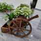 Wooden Garden Cart Planter - Outdoor Decorative Wheelbarrow Flower Pot Holder, Carbonized Anticorrosive Solid Wood Multi-Tier Plant Stand for Patio, Balcony, Courtyard Landscaping