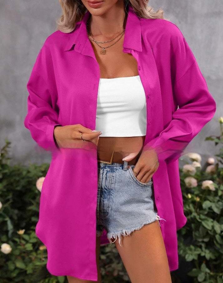 Fashion Loose Candy Colour Long Sleeve Shirt Top