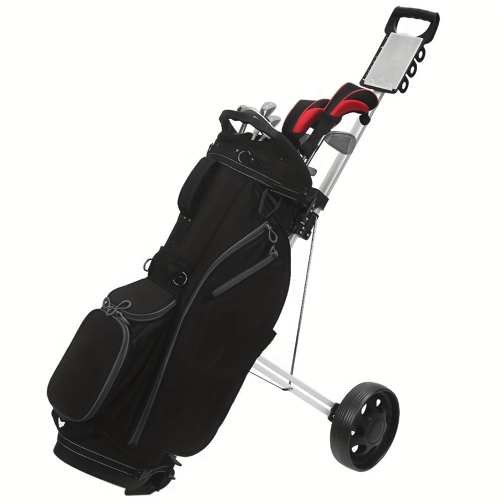 Golf Bag Cart, Two-wheeled Cart, Aluminum Golden Hand Push Cart, Foldable Storage Golf Equipment