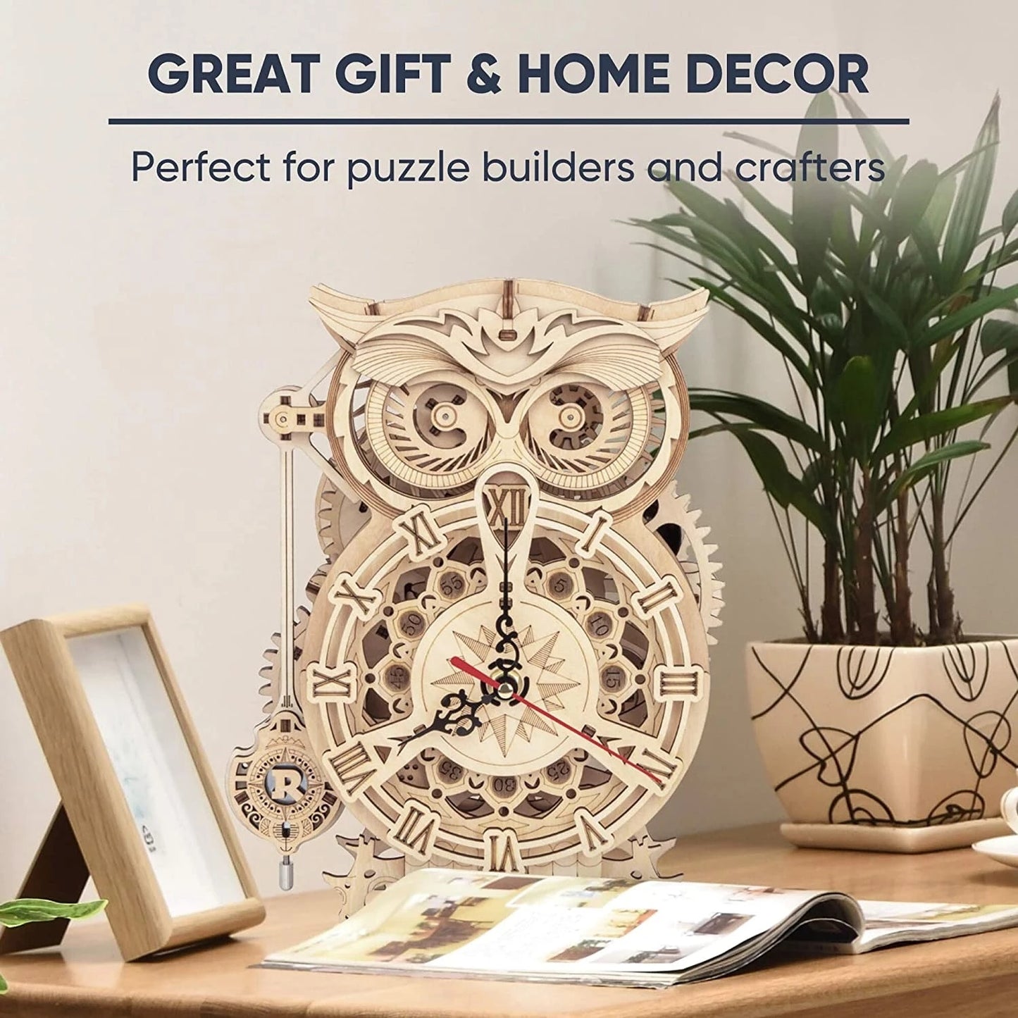 Creative DIY Toys 3D Owl Wooden Clock Building Block Kits For Children Christmas Gifts Home Decoration