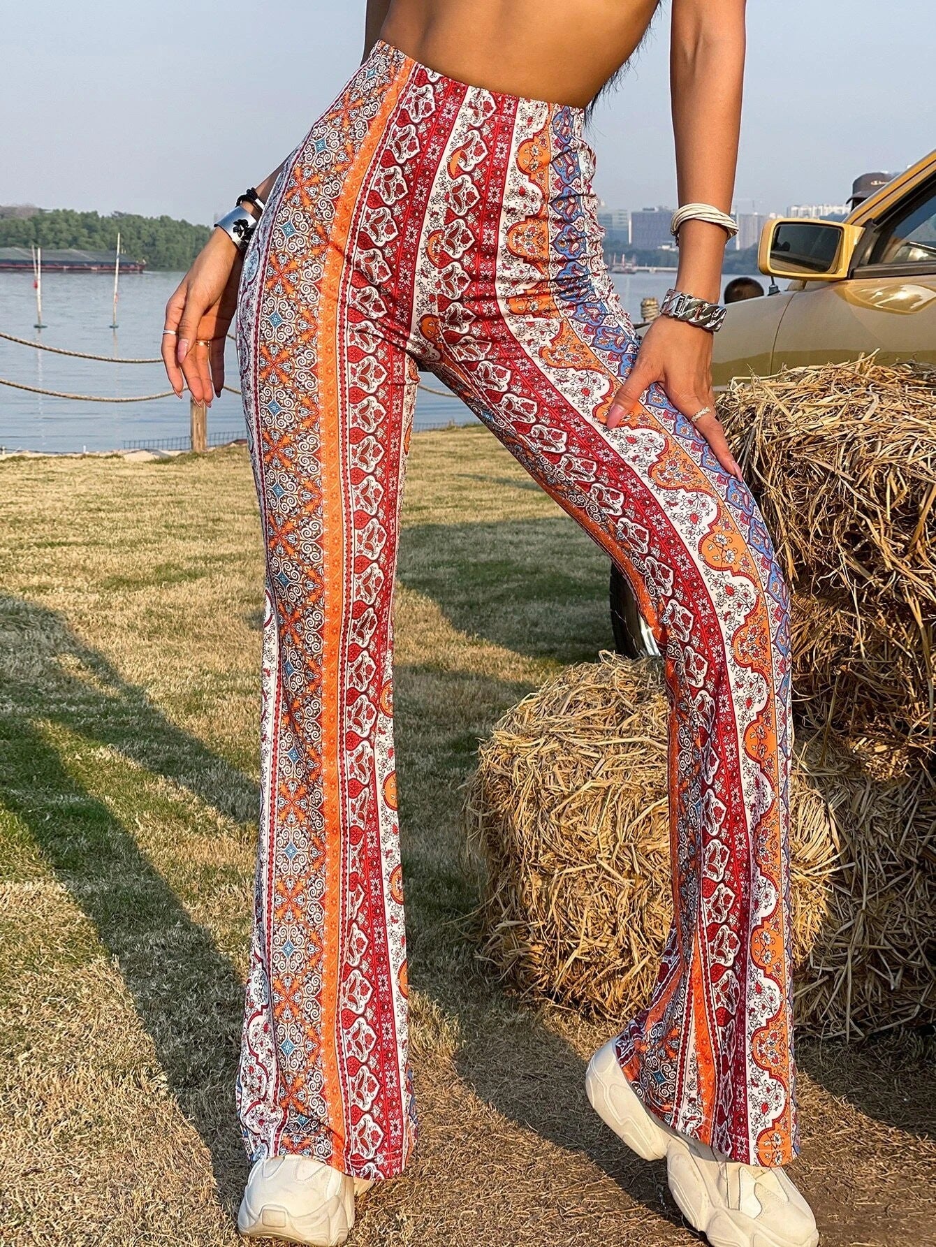 New Bohemian Style Bell-bottom Pants Women's Ethnic Style Fashion Casual Stretch