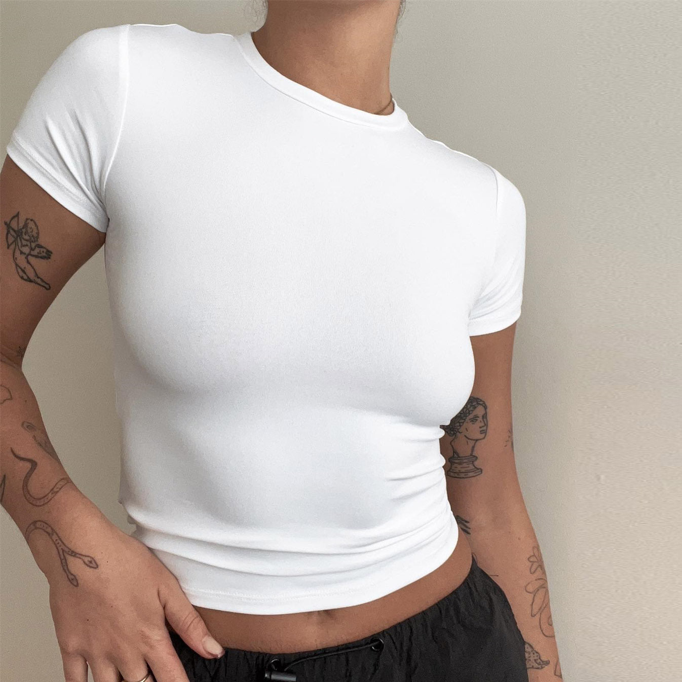 Basic Style Round Neck Short Sleeve Women's Tight Sexy