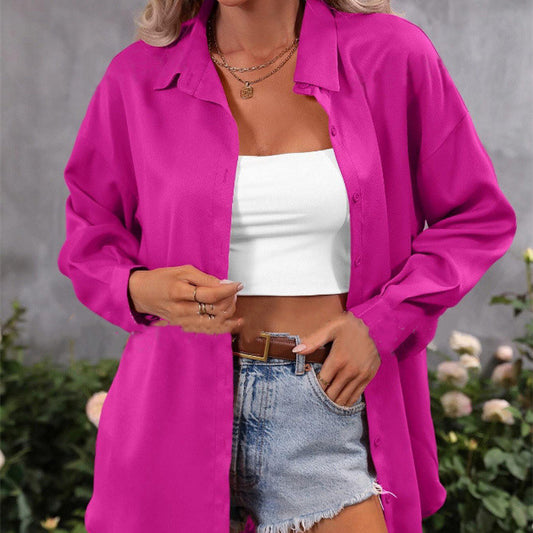 Fashion Loose Candy Colour Long Sleeve Shirt Top