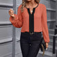 Women's Clothing Colour-block V Neck Bubble Long Sleeve Shirt Top