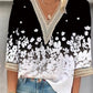 Women's Loose New Multi-Colour Floral Print Stitching Lace Mid-sleeve V-neck T-shirt