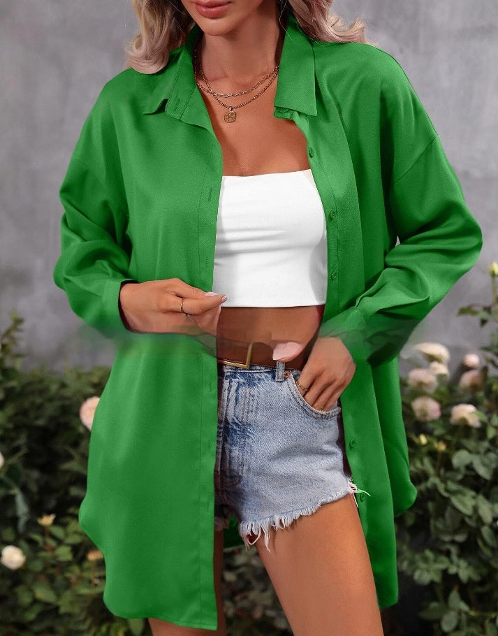 Fashion Loose Candy Colour Long Sleeve Shirt Top