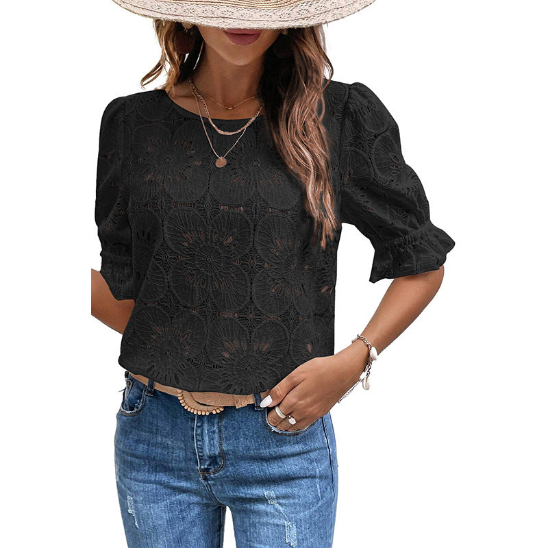 Women's Round Neck Chiffon Shirt Leisure All-matching