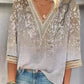 Women's Loose New Multi-Colour Floral Print Stitching Lace Mid-sleeve V-neck T-shirt