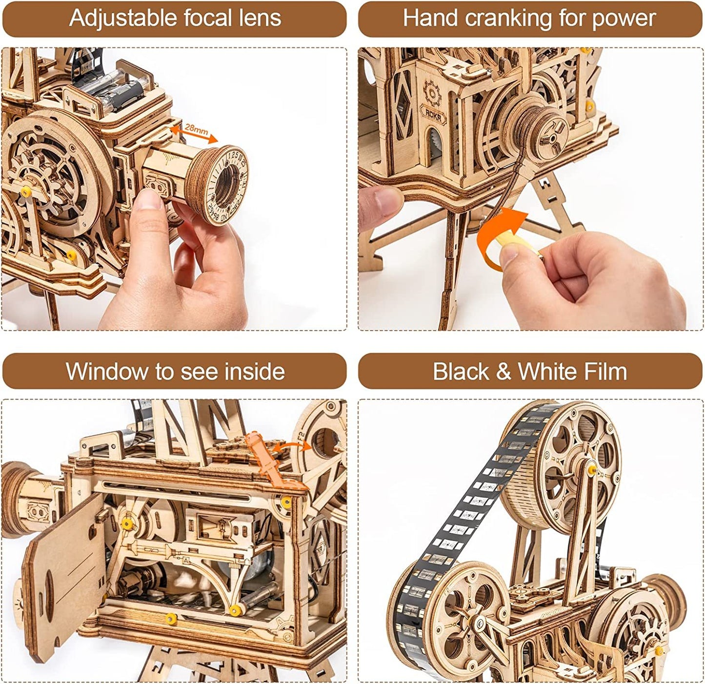 3D Wooden Puzzles Vitascope Mechanical Building Kits Movie Projector Toys