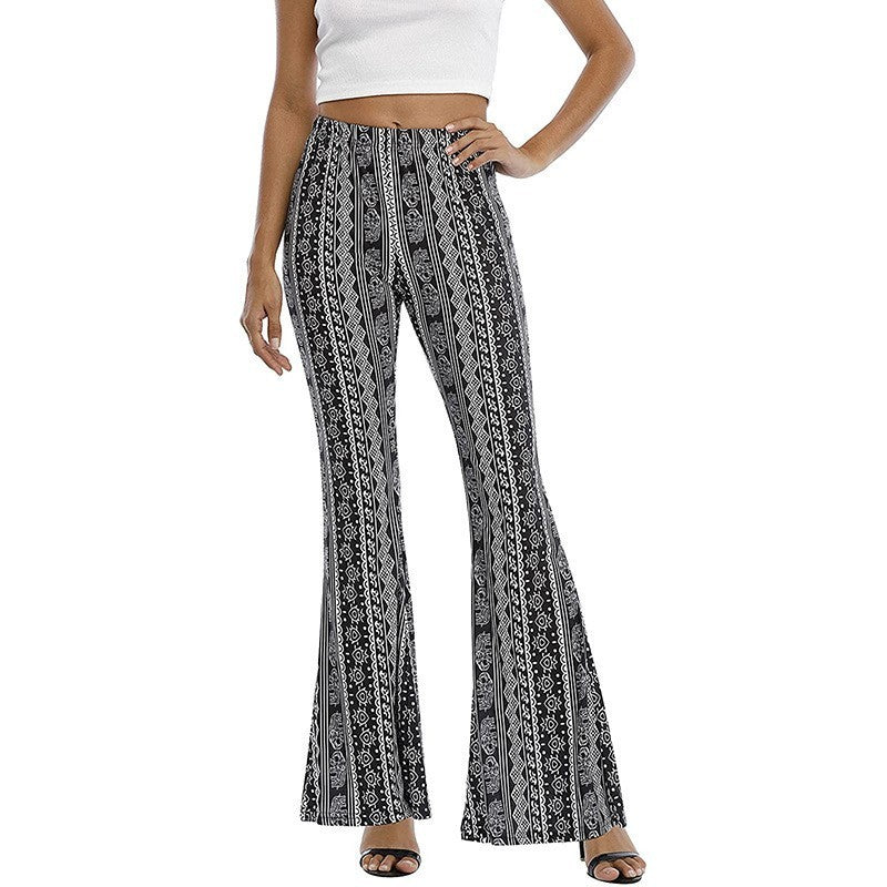 New Bohemian Style Bell-bottom Pants Women's Ethnic Style Fashion Casual Stretch