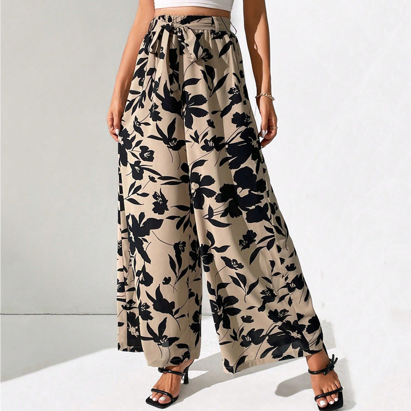 Summer New Fashion Lace-up High Waist Wide Leg Pants