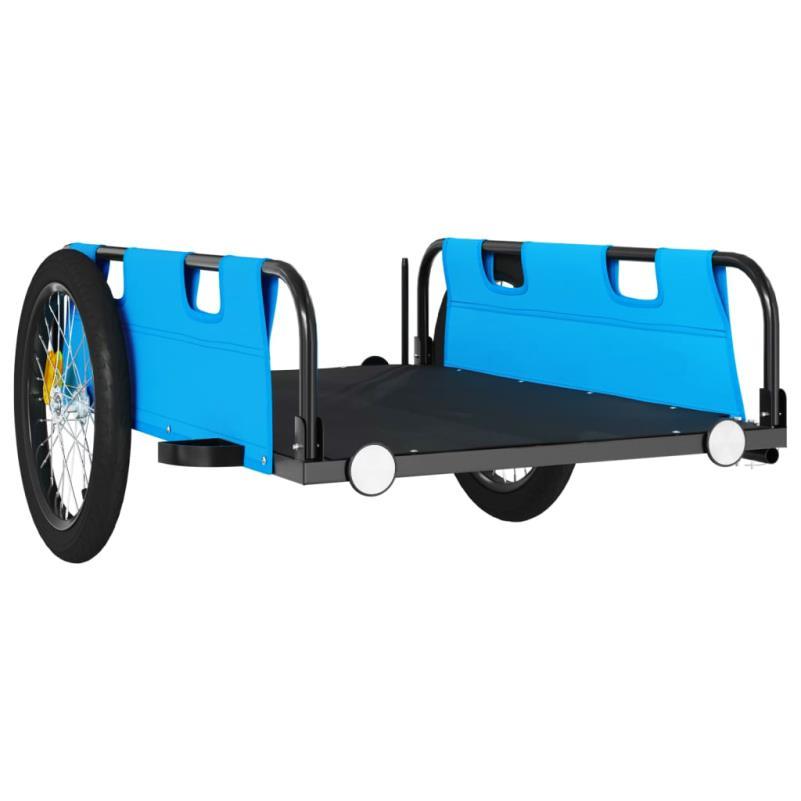 1pc Durable Iron Frame Bike Trailer with Blue Oxford Cloth Bed, Heavy-Duty Cargo Carrier for Outdoor Adventures