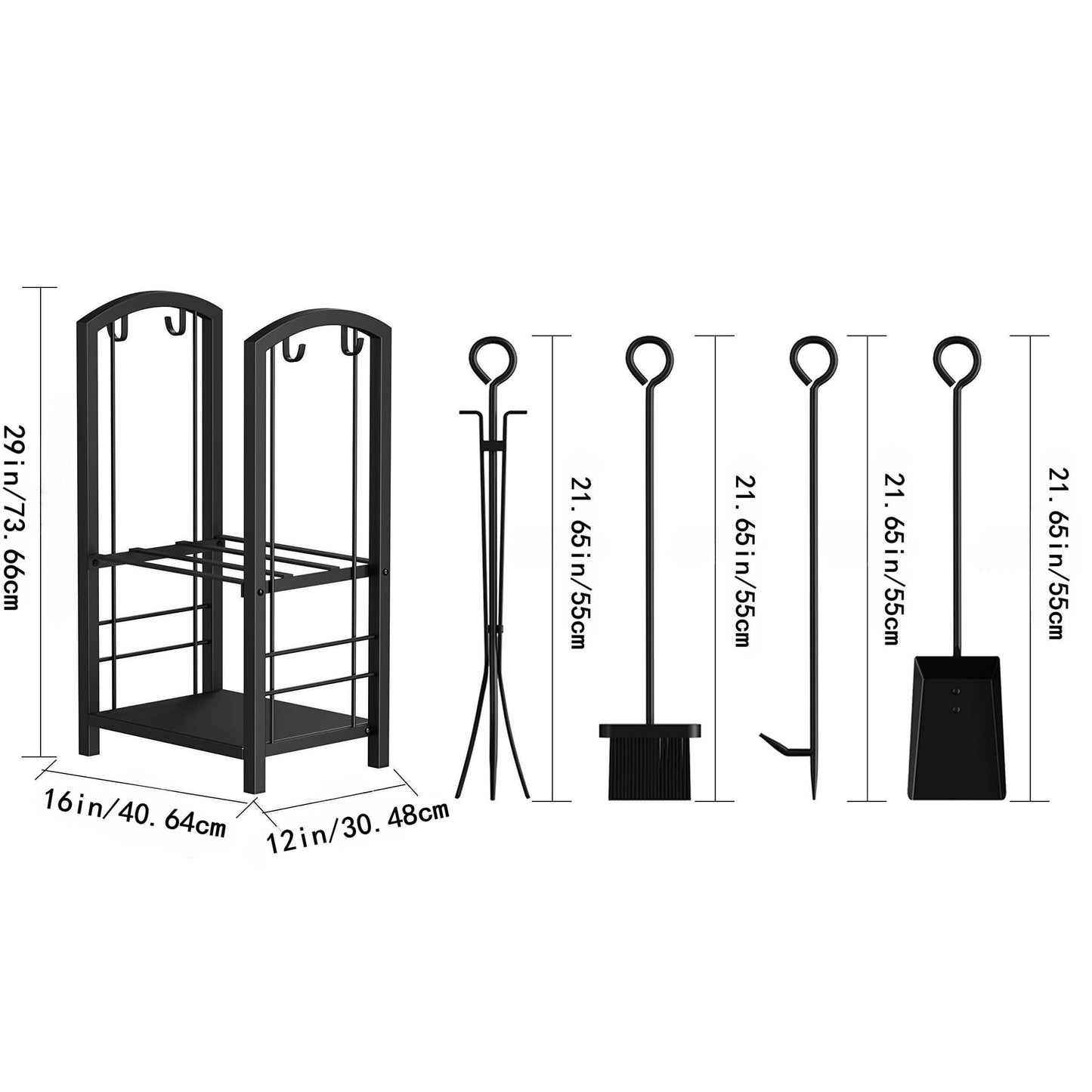 Deluxe Metal Firewood Rack with 4-Tool Set - Indoor/Outdoor Log Holder, Powder-Coated Finish, Perfect for Wood Stove & Fireplace Accessories