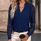 Early Autumn V-neck Lace Stitching Long-sleeved Shirt