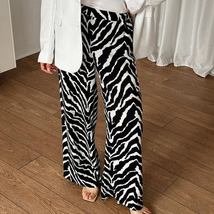 Zebra Pattern Fashion Pants Niche High Waist Contrast Color