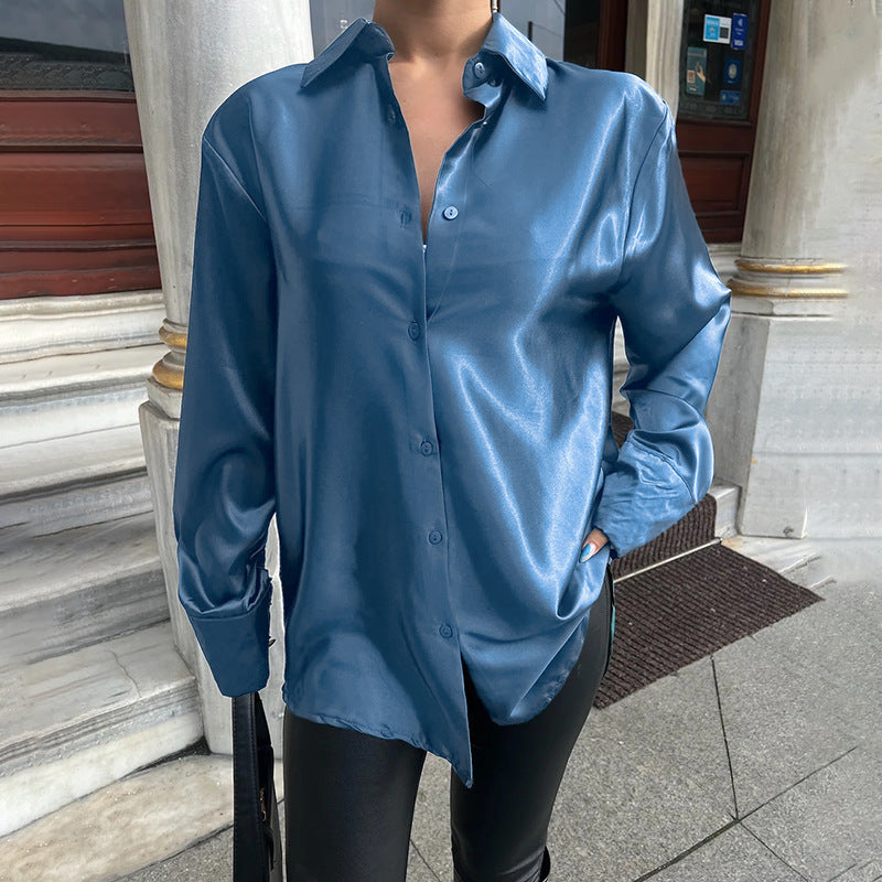 Slim-fit Glossy Satin Shirt Top