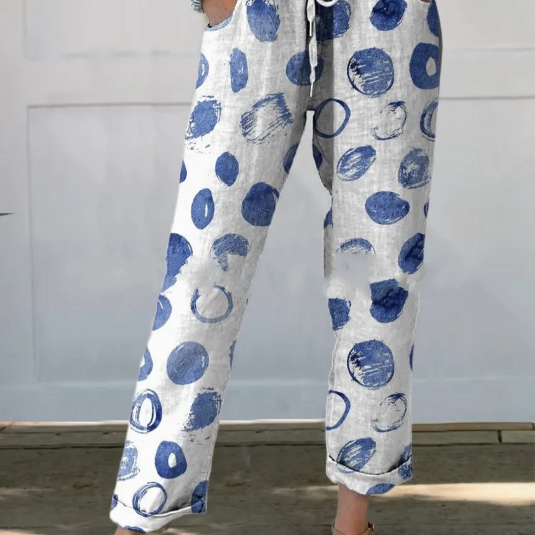 Drawstring Pocket Printed Casual Cropped Pants