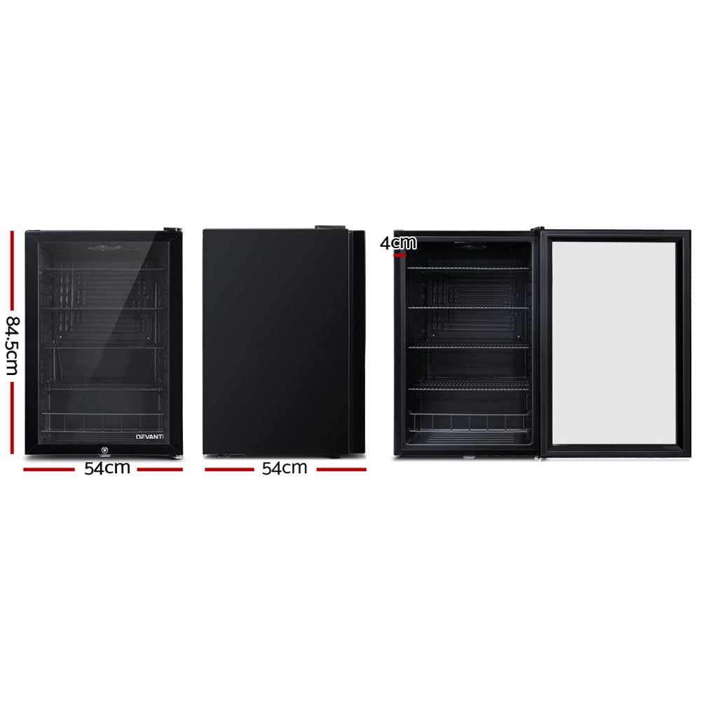 115L Bar Fridge Glass Door w/Light Black