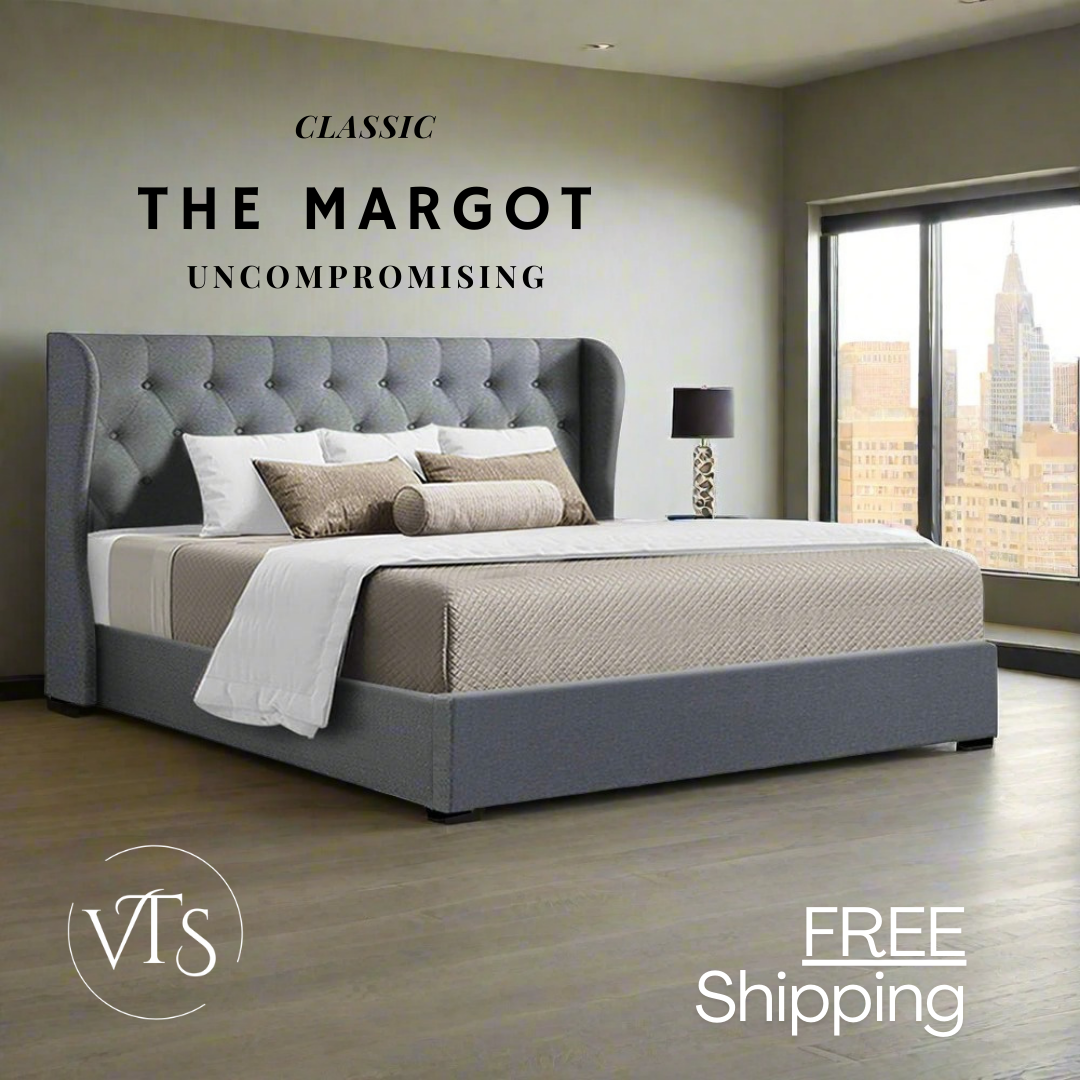 THE MARGOT - Bed Frame King Size Gas Lift Grey ISSA