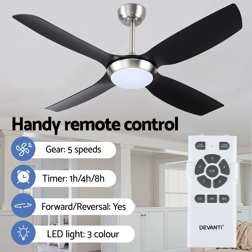 52'' Ceiling Fan DC Motor w/Light w/Remote Black