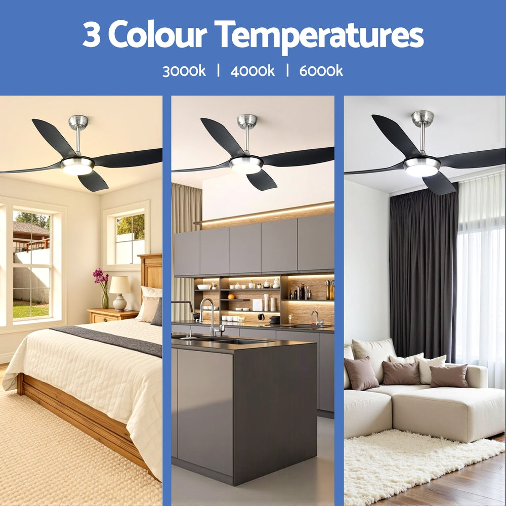 52'' Ceiling Fan DC Motor w/Light w/Remote Black