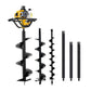 Earth auger drill with various drill bits on a white background