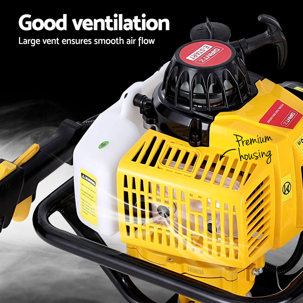 Yellow and black lawn mower with text about good ventilation and smooth air flow.