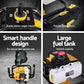 Four quadrants showing features of a power tool with text labels.