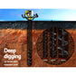 Power drill with auger bit for deep digging, showing extension pole and soil penetration depth.
