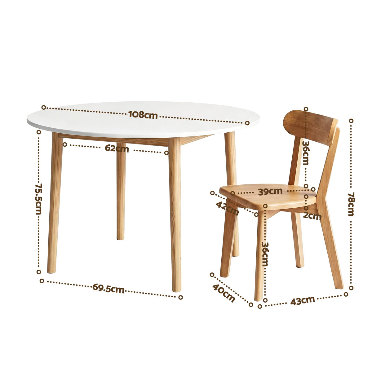 5 Piece Round Dining Table and Chair Set – 108cm, White