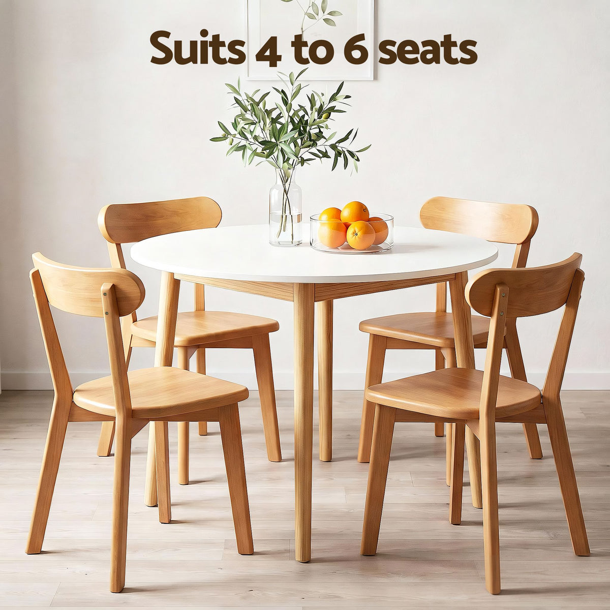 5 Piece Round Dining Table and Chair Set – 108cm, White