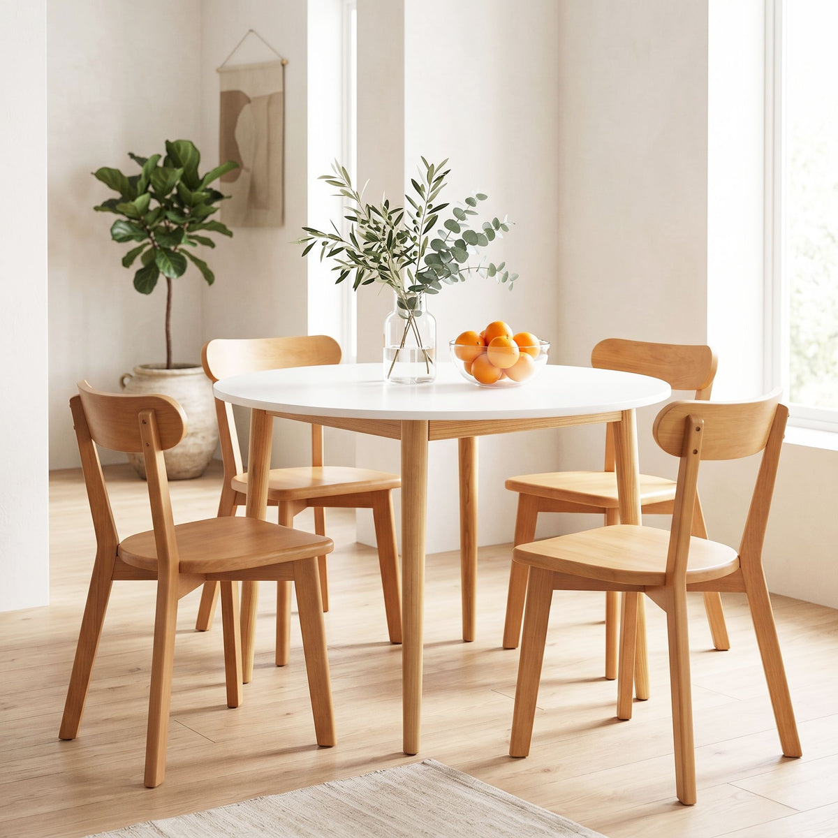 5 Piece Round Dining Table and Chair Set – 108cm, White