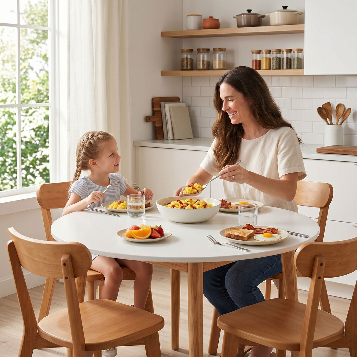 5 Piece Round Dining Table and Chair Set – 108cm, White