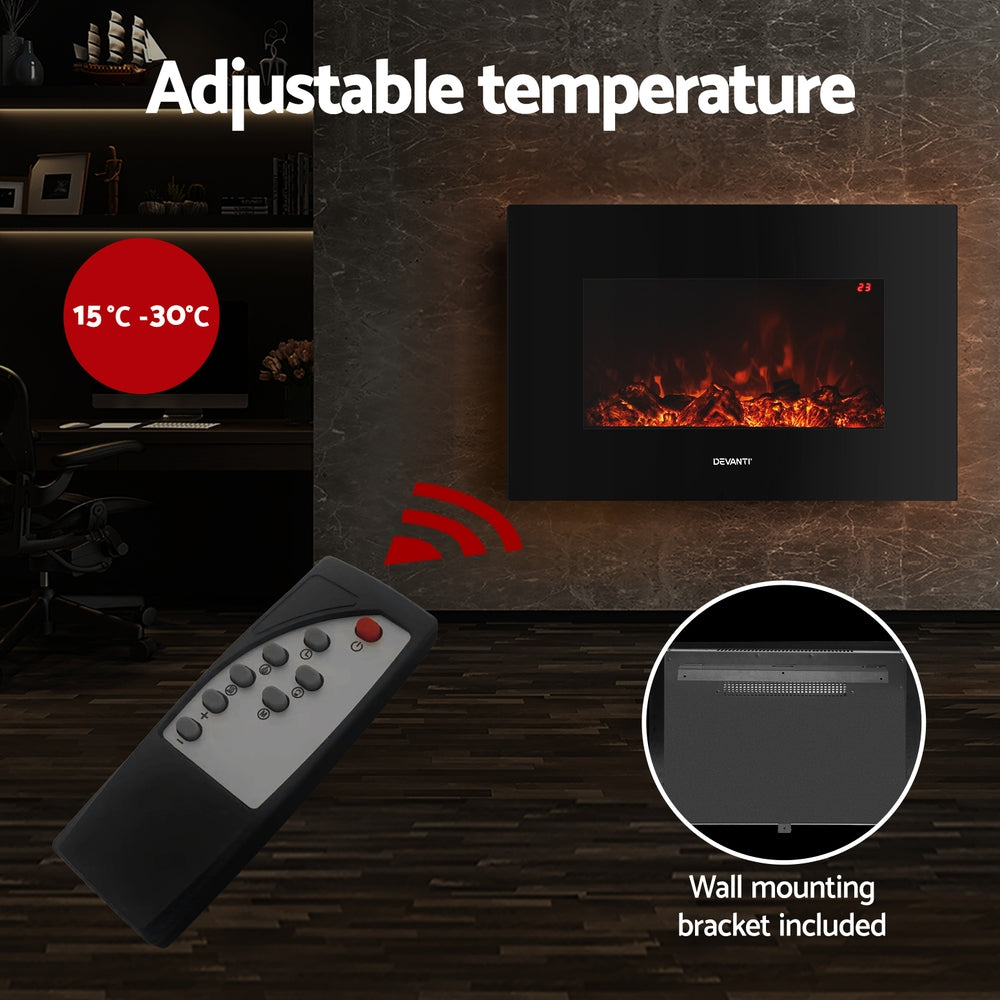 Electric Fireplace Fire Heater 2000W Black