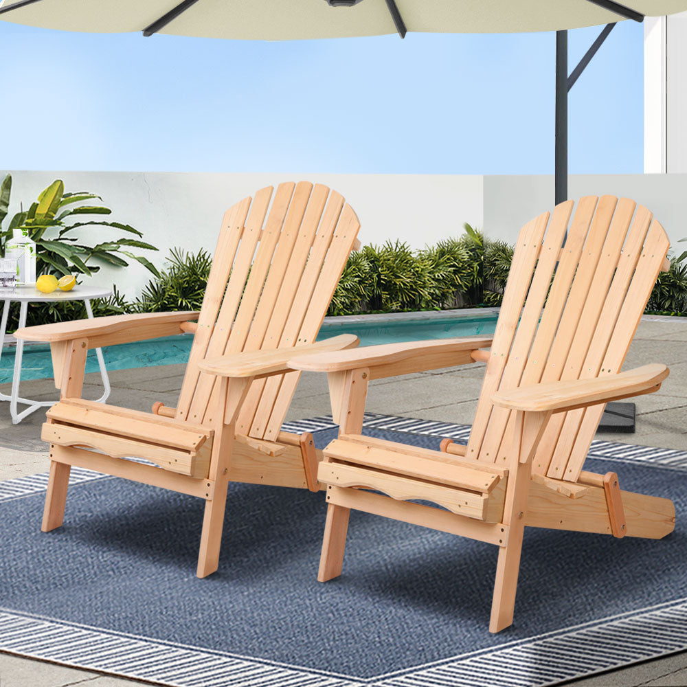 Set of 2 Wooden Adirondack Outdoor Chairs – Natural