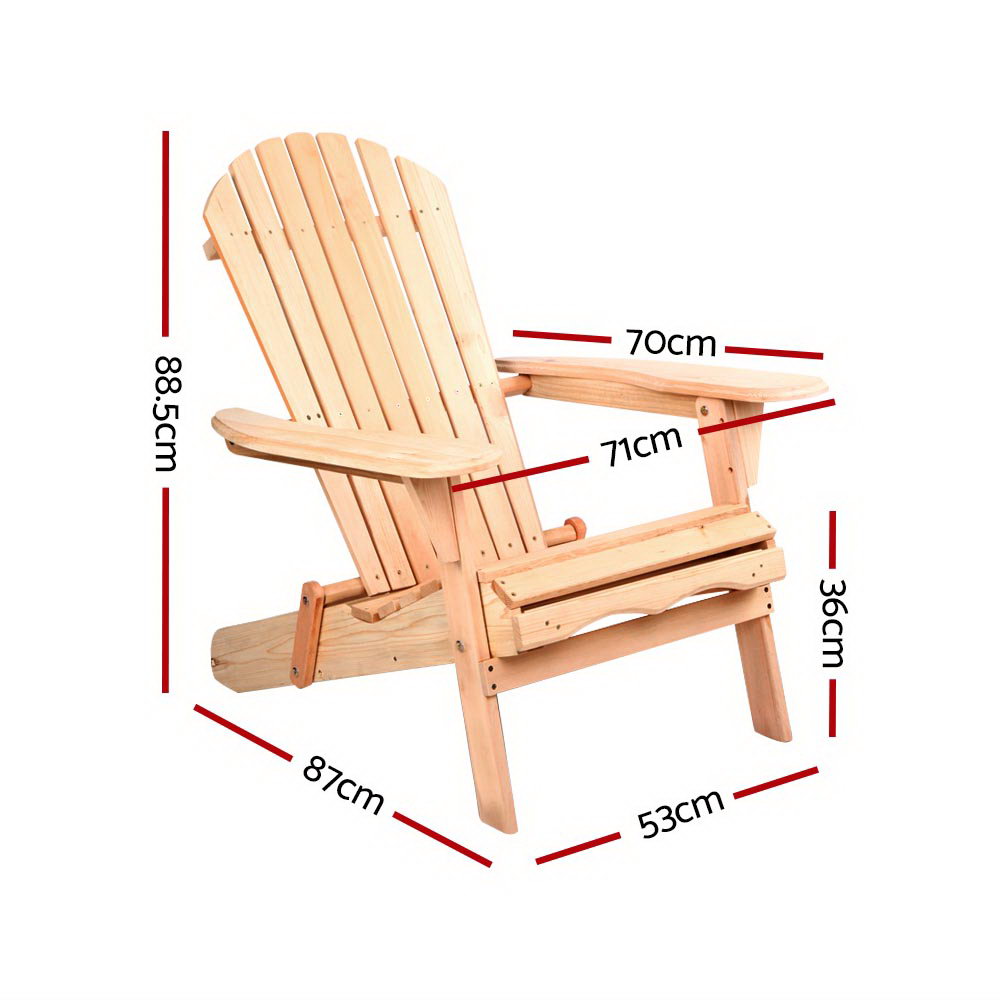 Set of 2 Wooden Adirondack Outdoor Chairs – Natural