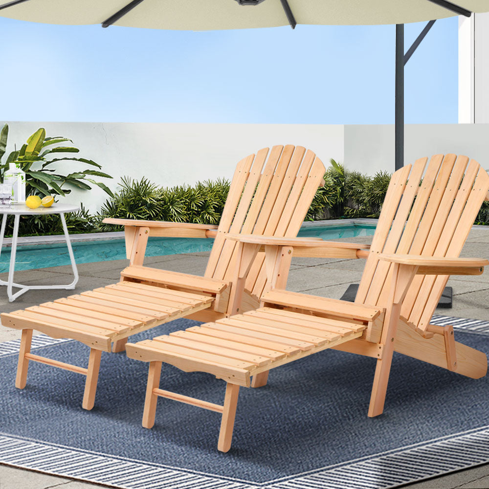 Adirondack Outdoor Chair and Ottoman Set – Natural Wooden Lounge