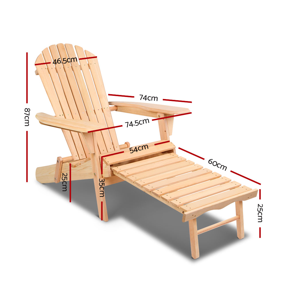 Adirondack Outdoor Chair and Ottoman Set – Natural Wooden Lounge