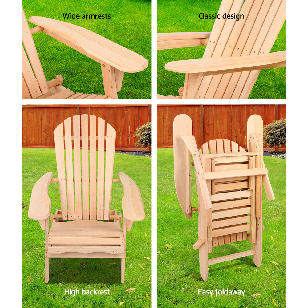 Adirondack Outdoor Chair and Ottoman Set – Natural Wooden Lounge