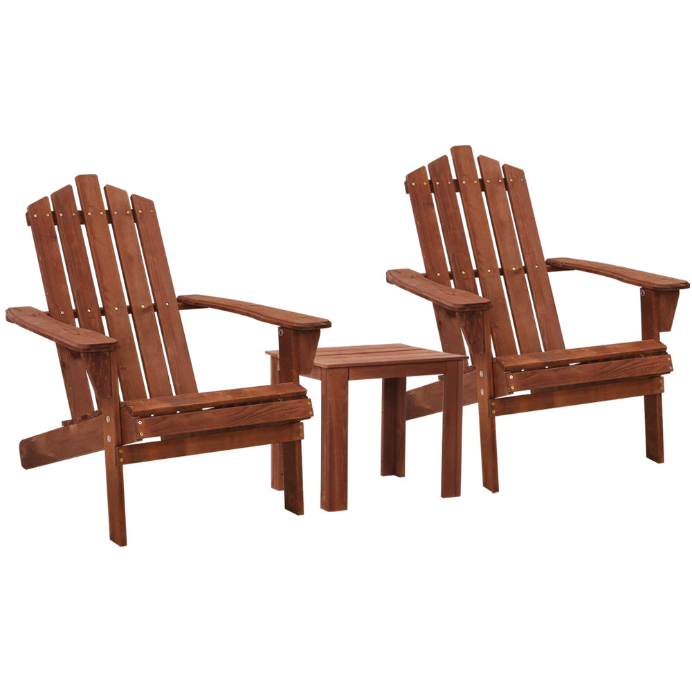 3 Piece Adirondack Outdoor Table and Chairs Set – Brown Timber