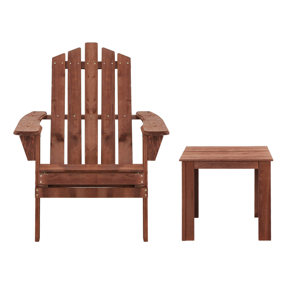 3 Piece Adirondack Outdoor Table and Chairs Set – Brown Timber