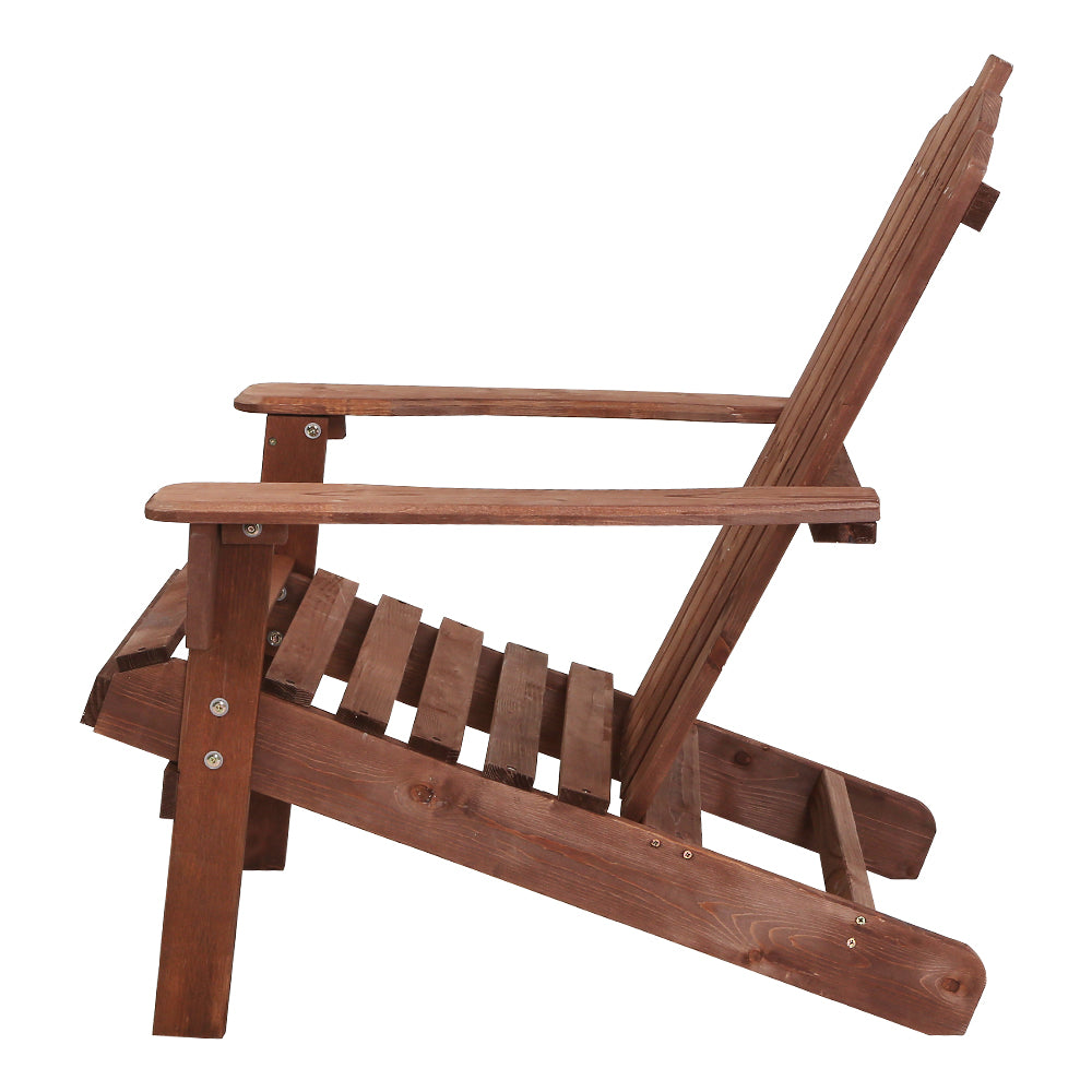 3 Piece Adirondack Outdoor Table and Chairs Set – Brown Timber
