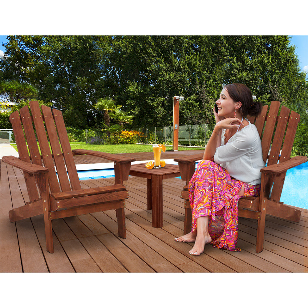 3 Piece Adirondack Outdoor Table and Chairs Set – Brown Timber
